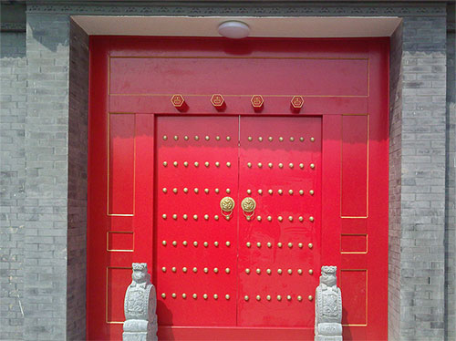 前海街道中国传统四合院系列朱红色中式木制大门木作